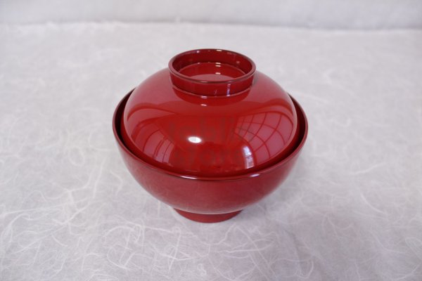 Photo7: Japanese Echizen Urushi lacquer soup bowl wan red zouni w/ lid D13.1cm  (7)
