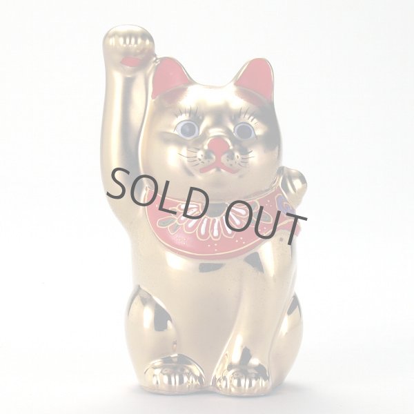 Photo9: Japanese Lucky Cat Kutani Porcelain Maneki Neko gold  kinnuri H 13.5cm (9)