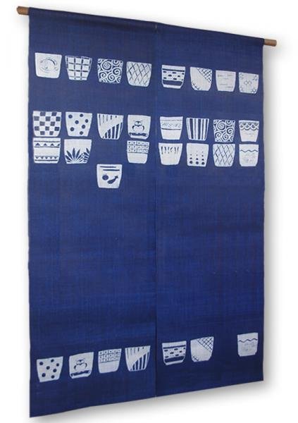 Photo1: Noren Mitsuru Japanese linen door curtain kusakizome soba choko 88 x 150cm (1)