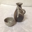 Photo2: Shigaraki pottery Japanese Sake bottle & cup set glaze kawari (2)