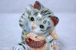 Photo7: Japanese Lucky Cat Kutani Porcelain Maneki Neko yomogi cat hold fish H11.5cm (7)