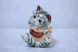 Photo6: Japanese Lucky Cat Kutani Porcelain Maneki Neko yomogi cat hold fish H11.5cm (6)