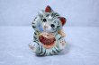 Photo1: Japanese Lucky Cat Kutani Porcelain Maneki Neko yomogi cat hold fish H11.5cm (1)