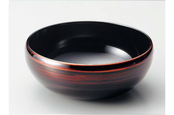 Photo1: Japanese Echizen Urushi lacquer Serving bowl ayanami sandalwood moriki D20.5cm (1)