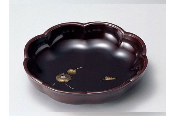 Photo1: Japanese Echizen Urushi lacquer Serving bowl moribachi chinkin hana D23.6cm (1)