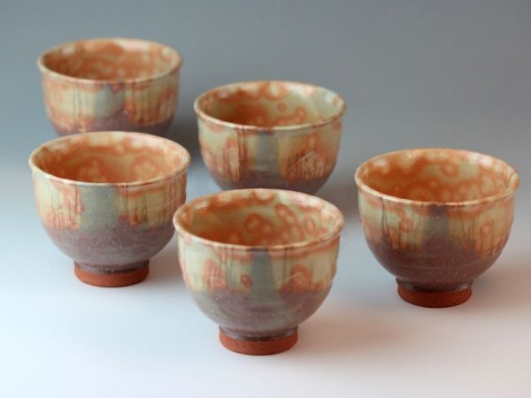 Photo1: Hagi ware Japanese pottery yunomi tea cups hani kumidashi 200ml set of 5 (1)