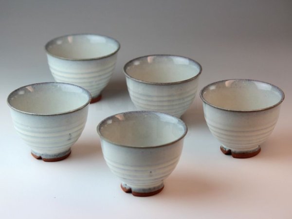 Photo2: Hagi ware Japanese pottery yunomi tea cups haku white glaze 180ml set of 5 (2)