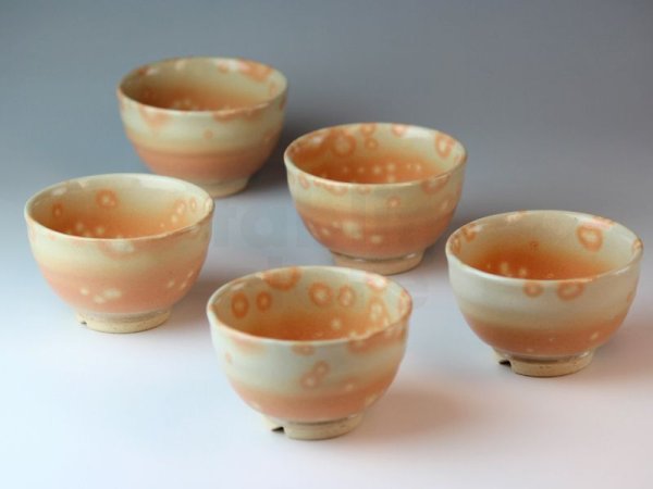 Photo1: Hagi ware Japanese pottery yunomi tea cups gohonte hira 180ml set of 5 (1)