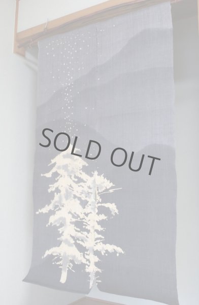 Photo5: Noren Mitsuru Japanese linen door curtain Kakishibuzome snow scene 88 x 150cm (5)
