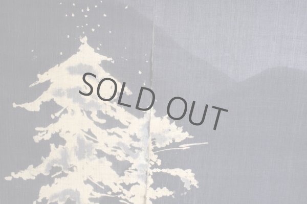 Photo6: Noren Mitsuru Japanese linen door curtain Kakishibuzome snow scene 88 x 150cm (6)