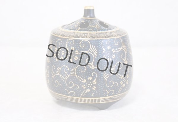 Photo4: Kutani Porcelain Japanese incense burner koro aochibu tessen H 11cm (4)