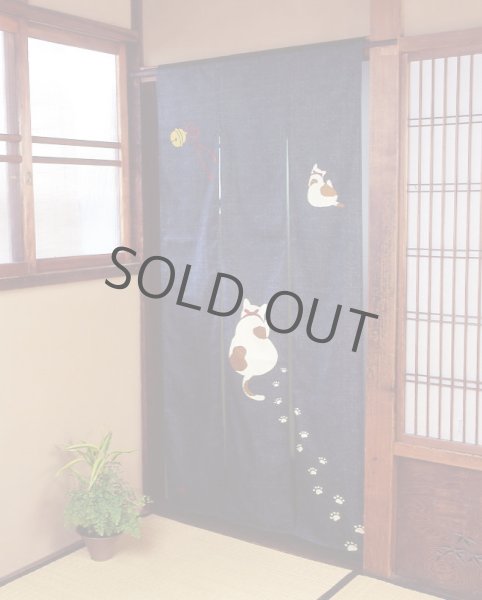 Photo2: Noren Japanese Curtain Doorway TT cat bell 85 x 175cm (2)