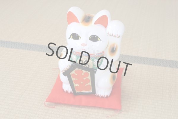Photo2: Japanese Lucky Cat Tokoname YT Porcelain Maneki Neko ooiri left hand H33cm (2)