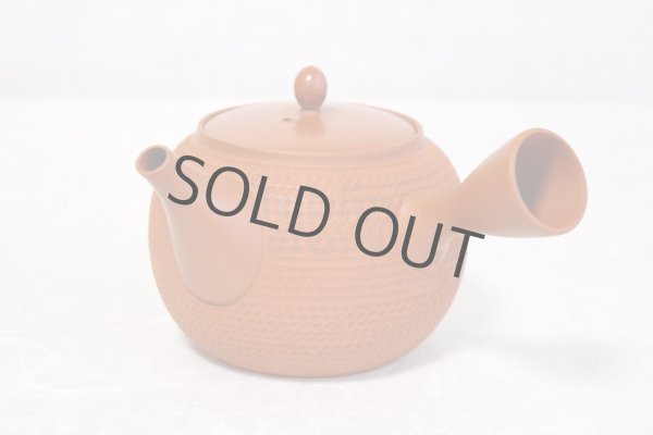 Photo2: Tokoname Japanese tea pot kyusu Gyokko pottery tea strainer shudei red L 500ml (2)
