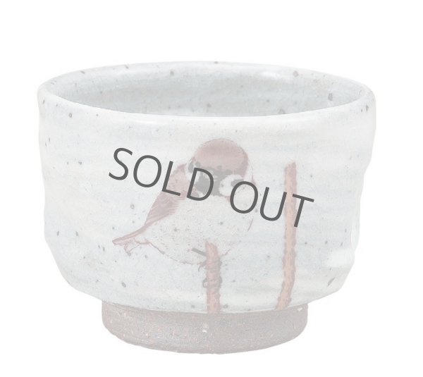 Photo10: Kutani pottery sake cup nodoka toshi kiln Sparrow Black-capped Chickadees aishu (10)