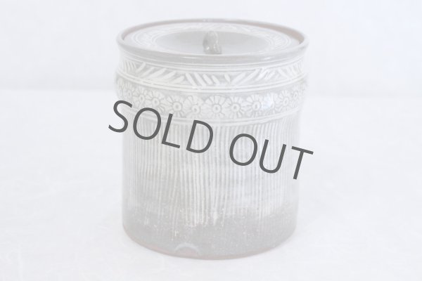 Photo3: Kiyomizu Kyoto porcelain Japanese tea ceremony water jar Mishima gray mizusashi (3)