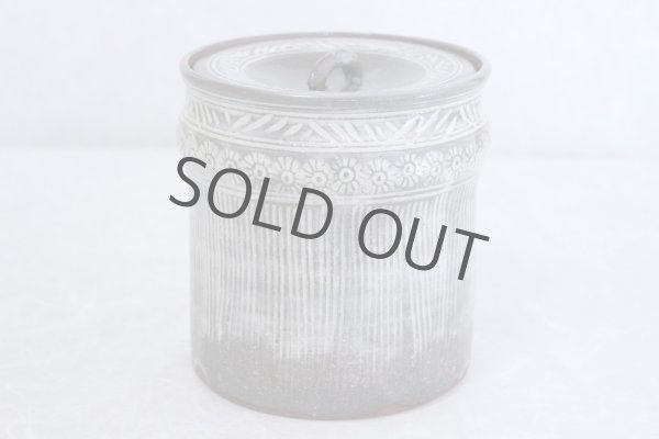 Photo2: Kiyomizu Kyoto porcelain Japanese tea ceremony water jar Mishima gray mizusashi (2)