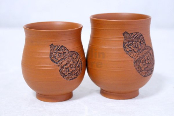 Photo5: Tokoname Japanese yunomi tea cups Reiko red plum hand drilling (5)