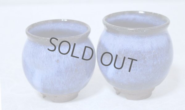 Photo2: Hagi yaki ware Japanese tea cups pottery watatumi daruma blue yunomi set of 2 (2)