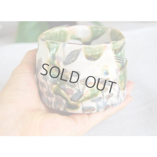 Photo11: Mino Japanese pottery matcha tea bowl chawan Oribe hanamon set of 2 w/woodbox  (11)