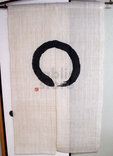 Photo4: Kyoto Noren SB Japanese batik linen door curtain enso black round 89 x 150cm (4)