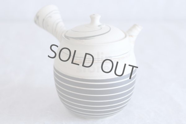 Photo9: Tokoname ware Japanese tea pot kyusu ceramic strainer YT Kenji black line 320ml (9)
