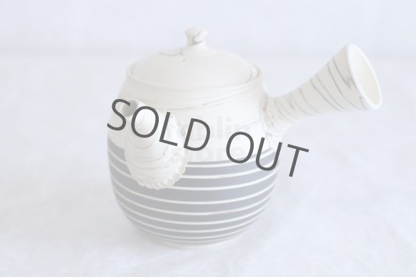 Photo6: Tokoname ware Japanese tea pot kyusu ceramic strainer YT Kenji black line 320ml (6)
