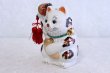 Photo6: Japanese Lucky Cat Kutani Porcelain Maneki Neko oval gold coin,gavel H18cm (6)