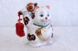 Photo3: Japanese Lucky Cat Kutani Porcelain Maneki Neko oval gold coin,gavel H18cm (3)