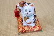 Photo1: Japanese Lucky Cat Kutani Porcelain Maneki Neko oval gold coin,gavel H18cm (1)