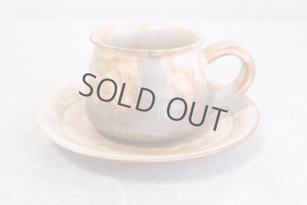 Photo2: Hagi ware Japanese pottery mug coffee cup asabeni kaku & saucer 210ml set of 2 (2)
