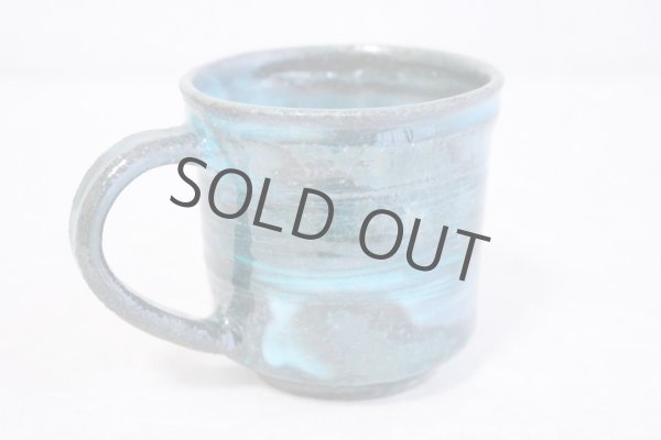 Photo4: Shigaraki ware Japanese pottery tea mug coffee cup rain blue 330ml (4)