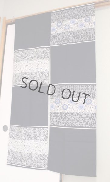 Photo2: Noren Japanese door curtain daichi bassen hana flower komon cotton 85 x 150cm (2)