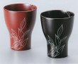 Photo7: Japanese Echizen Urushi lacquer leaf tumbler red and black H104mm set of 2 (7)