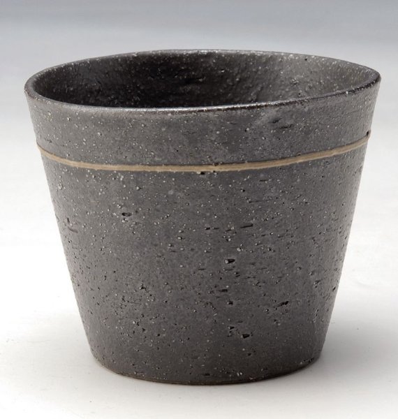 Photo1: Shigaraki Japanese pottery sake cup tumbler tsuchi kokusai black 320ml (1)