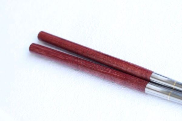 Photo9: Moribashi Chopsticks Honyaki stainless steel Japanese Sushi Chef's Garnishing  7 In (180mm) Purpleheart (Peltogyne spp)  (9)