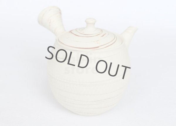 Photo5: Tokoname Japanese tea pot kyusu ceramic strainer Kenji nerikomi bi carved 360ml (5)