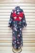 Photo2: Japanese Yukata women's Kimono sweet flower black cotton 100% with obi band (2)