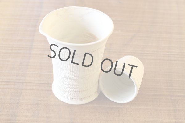 Photo3: Tokoname Japanese sake bottle and cup set YT Kenji nerikomi reishuki (3)