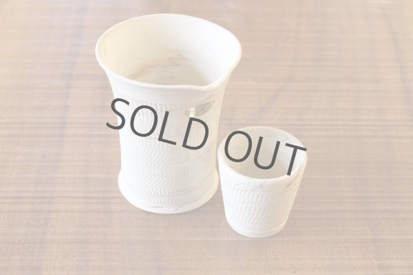 Photo2: Tokoname Japanese sake bottle and cup set YT Kenji nerikomi reishuki (2)