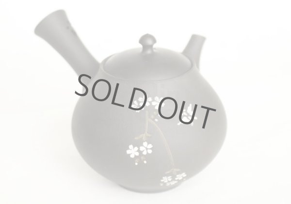 Photo3: Tokoname Japanese tea pot kyusu YT black butterfly sakura Seiho 180ml (3)