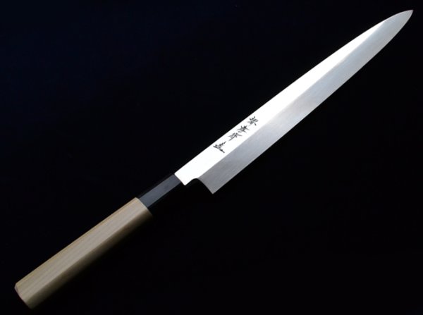 Photo1: SAKAI TAKAYUKI Chef Honyaki Ginsan Japanese knife Silver-3 steel Sashimi Yanagiba Fugu-hiki  (1)