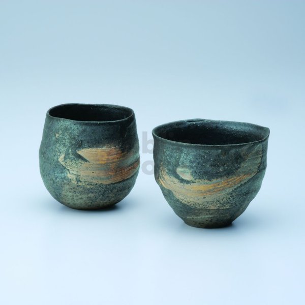 Photo1: Shigaraki wabe Japanese pottery sake cup tumbler hakeme daruma 300ml set of 2 (1)