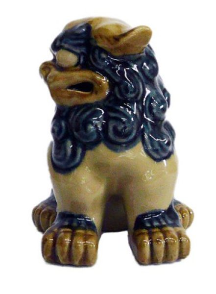 Photo2: shiisa lion-shaped roof ornament of Okinawa pottery navyblue-white H12.5cm set of 2  (2)