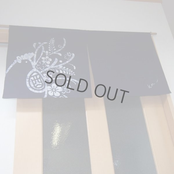Photo3: Kyoto Noren SB Japanese batik door curtain navy-blue bird flower eto 85 x 45 cm (3)