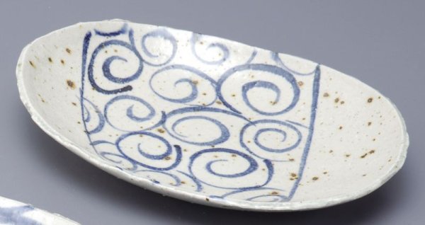 Photo1: Shigaraki pottery Japanese Serving plate curl ellipse uzumaki 27cm (1)