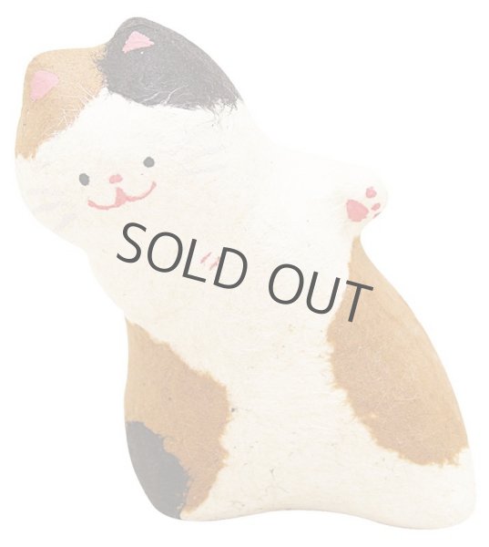 Photo2: Japanese Washi Paper craft peeping Mike neko cat H6.5cm (2)