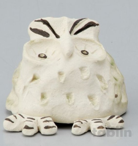 Photo1: Shigaraki pottery Japanese doll lucky owl white H55mm (1)