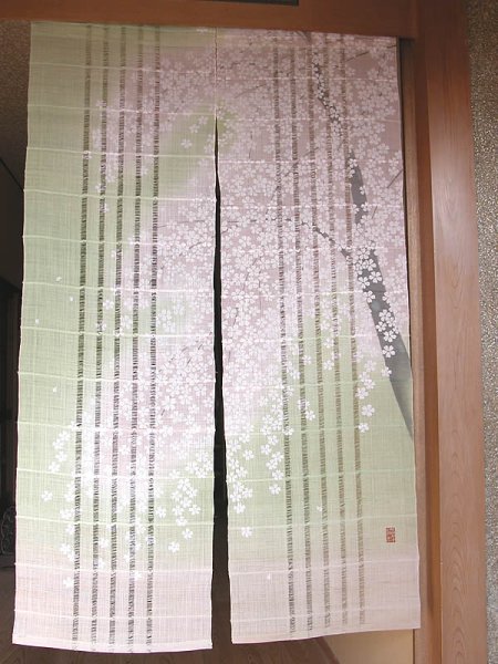 Photo1: Noren Japanese Doorway Curtain waza kyoto saki sakura cherry linen 88 x 150 cm (1)