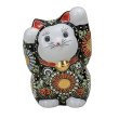 Photo5: Japanese Lucky Cat Kutani Porcelain Maneki Neko both hands up black mori H12cm (5)